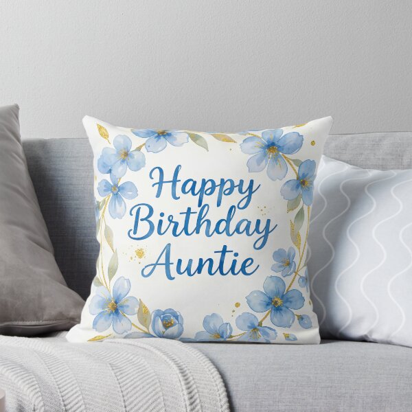 Item preview, Happy Birthday Auntie – Blue Floral Gold Watercolor Wreath designed and sold by EmeraldeaArt.