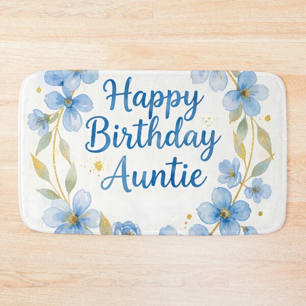 Item preview, Happy Birthday Auntie – Blue Floral Gold Watercolor Wreath designed and sold by EmeraldeaArt.