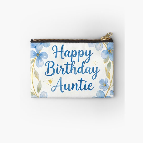 Item preview, Happy Birthday Auntie – Blue Floral Gold Watercolor Wreath designed and sold by EmeraldeaArt.