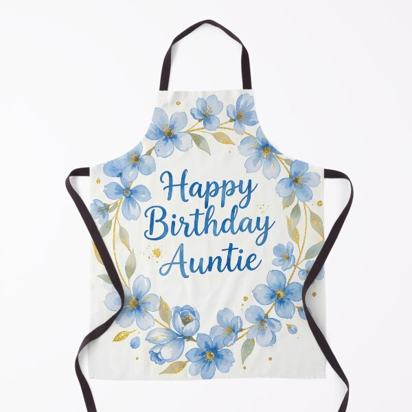Item preview, Happy Birthday Auntie – Blue Floral Gold Watercolor Wreath designed and sold by EmeraldeaArt.