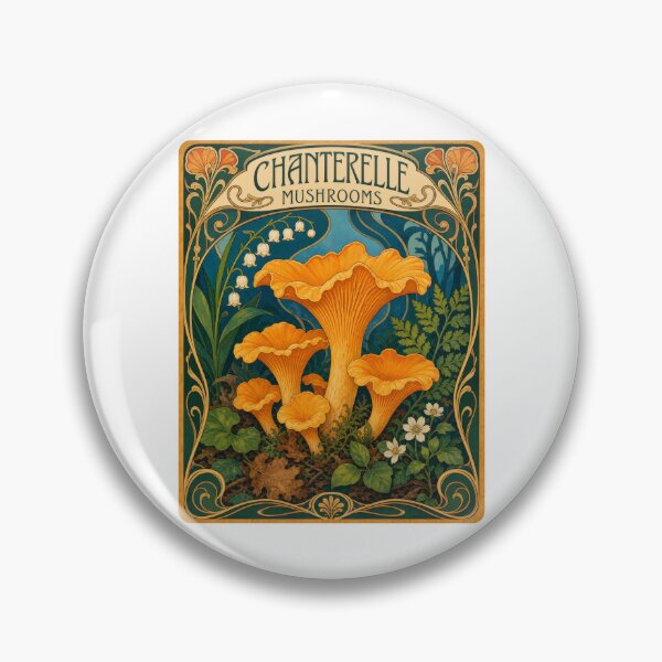 Item preview, Chanterelle Mushrooms Art Nouveau Fungi Forager designed and sold by AntiqueImages.