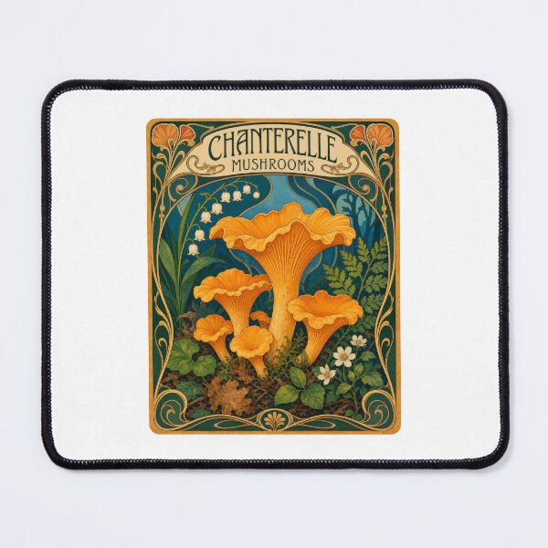 Item preview, Chanterelle Mushrooms Art Nouveau Fungi Forager designed and sold by AntiqueImages.