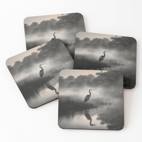 Item preview, A stalking Great Blue Heron in marshland fog, Birds in Motion designed and sold by CDC40.