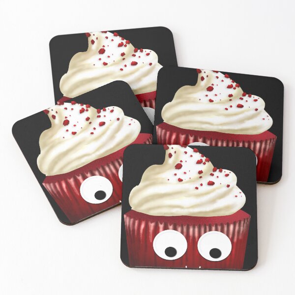 Artikelvorschau, Roter Samt-Cupcake mit Wackelaugen auf schwarzem Hintergrund entworfen und verkauft von AdventuresOy.