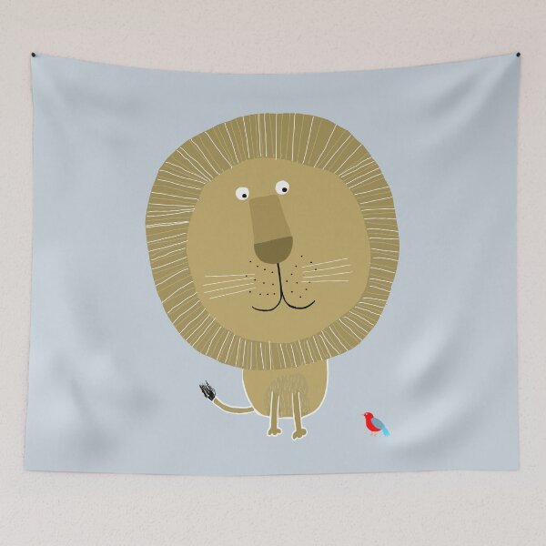 Item preview, Cute Purple Lion with Small Bird Illustration by Carla Daly designed and sold by Carla Daly.