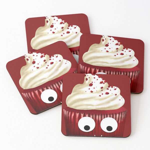 Item preview, Red velvet googly eye cupcake on burgundy designed and sold by AdventuresOy.