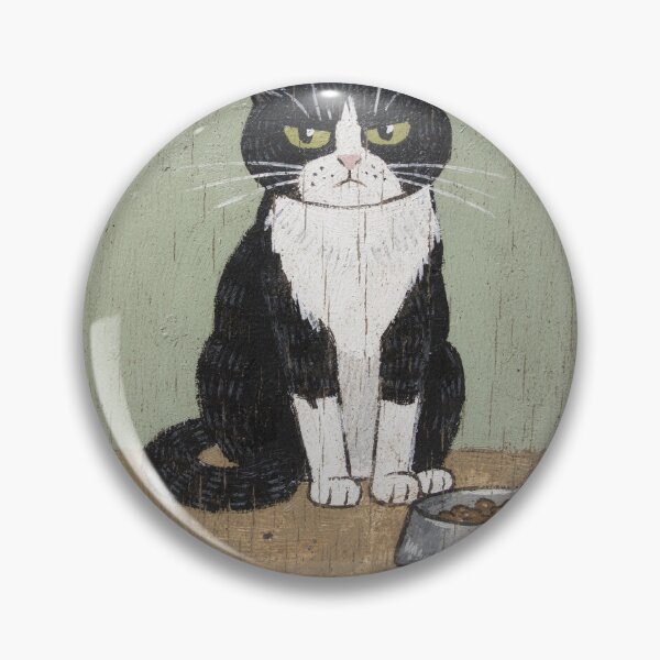 Item preview, Tuxedo Cat Judging Your Empty Food Bowl Folk Art designed and sold by PictorialWhimsy.