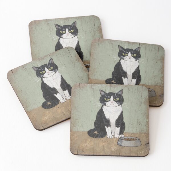 Item preview, Tuxedo Cat Judging Your Empty Food Bowl Folk Art designed and sold by PictorialWhimsy.