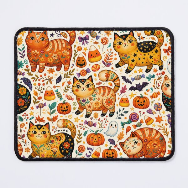 Item preview, Cute Halloween Cats Folk Art Seamless Pattern designed and sold by Iampoji.