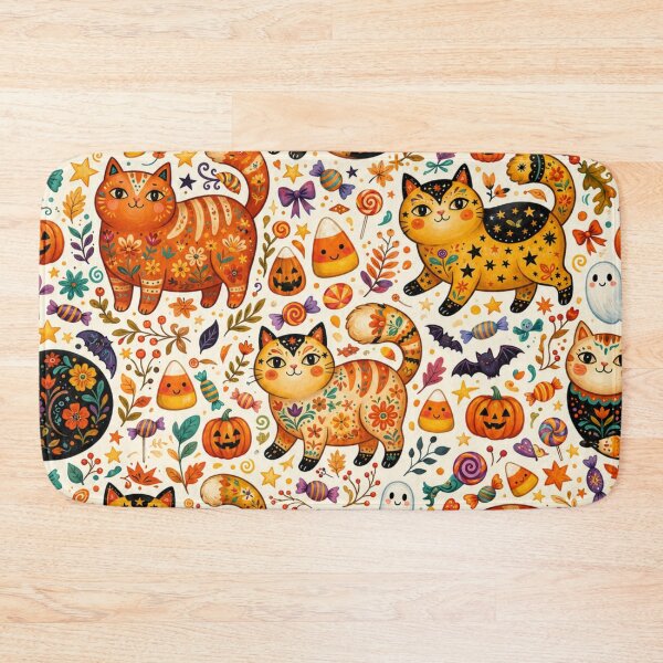 Item preview, Cute Halloween Cats Folk Art Seamless Pattern designed and sold by Iampoji.