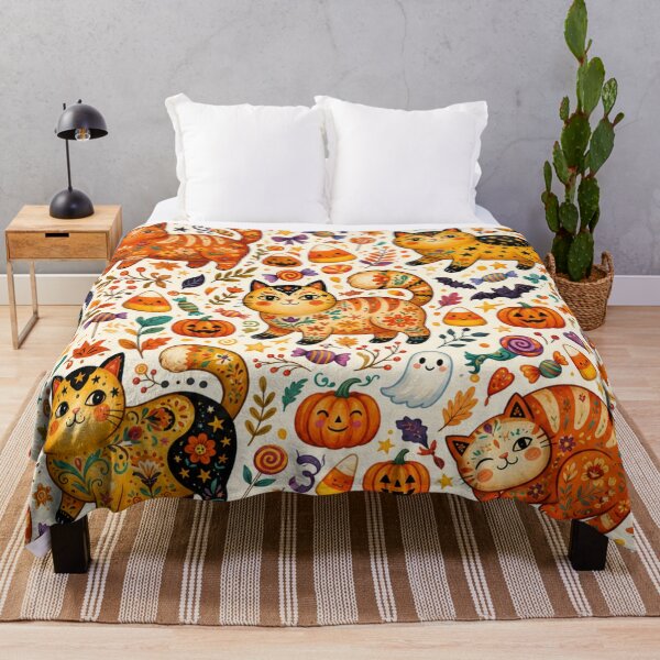 Item preview, Cute Halloween Cats Folk Art Seamless Pattern designed and sold by Iampoji.