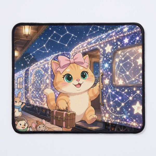 Item preview, Cute Cat Boarding a Magical Star Train designed and sold by Moody Vibes Studio.