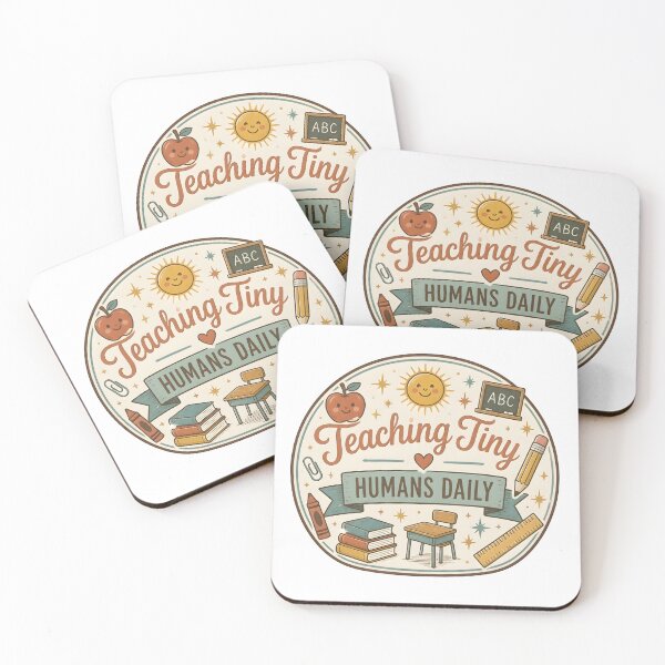 Item preview, Teaching Tiny Humans Daily Retro Hand Drawn Teacher Badge Sticker designed and sold by FestivityFinds.
