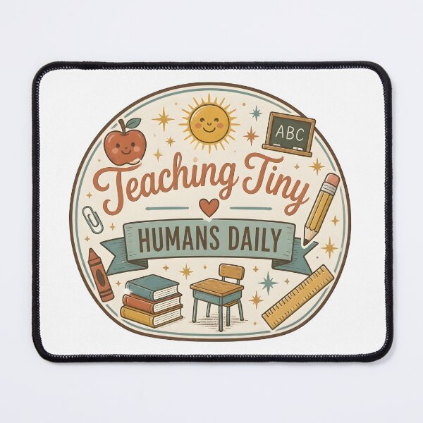 Item preview, Teaching Tiny Humans Daily Retro Hand Drawn Teacher Badge Sticker designed and sold by FestivityFinds.