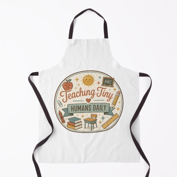 Item preview, Teaching Tiny Humans Daily Retro Hand Drawn Teacher Badge Sticker designed and sold by FestivityFinds.