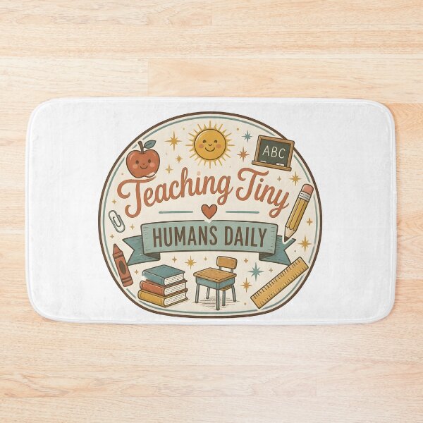 Item preview, Teaching Tiny Humans Daily Retro Hand Drawn Teacher Badge Sticker designed and sold by FestivityFinds.