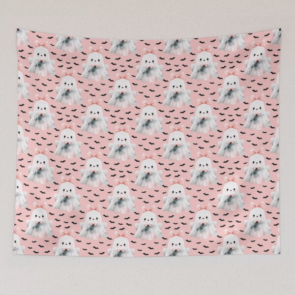 Item preview, Cute Pink Halloween Ghost Pattern With Playful Tiny Bats Everywhere designed and sold by EL-Lebedenko.