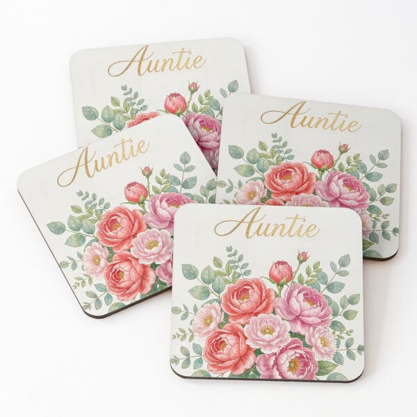 Item preview, Happy Birthday Auntie – Red Pink Peony Bouquet with Gold Lettering designed and sold by EmeraldeaArt.