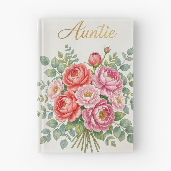Item preview, Happy Birthday Auntie – Red Pink Peony Bouquet with Gold Lettering designed and sold by EmeraldeaArt.