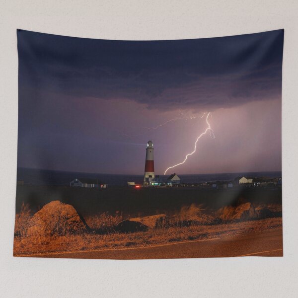 Item preview, Lightning behind Portland Bill Lighthouse designed and sold by Aham Photos.
