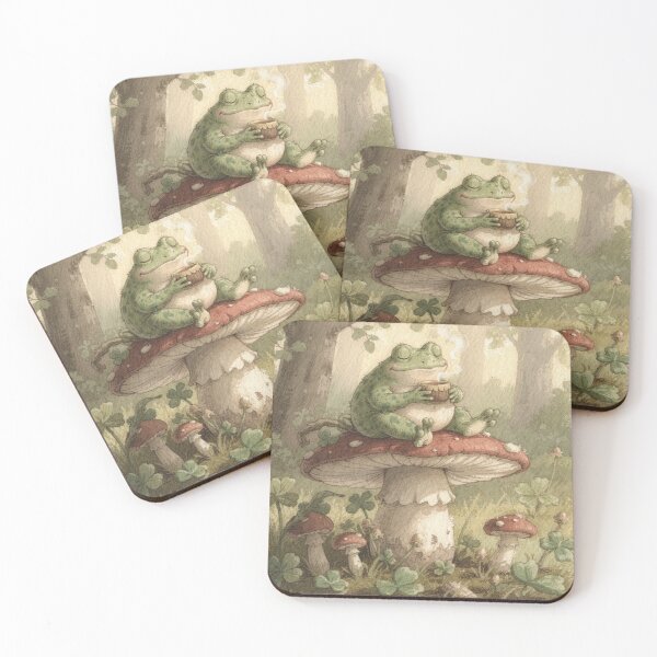 Item preview, Cottage Frog Sipping Acorn-Cup Tea designed and sold by PictorialWhimsy.