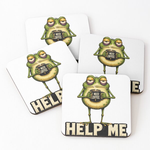 Item preview, Help Me Funny Sleepy Frog with Coffe. Cute Tired Frog Cartoon designed and sold by Krystek-Studio .