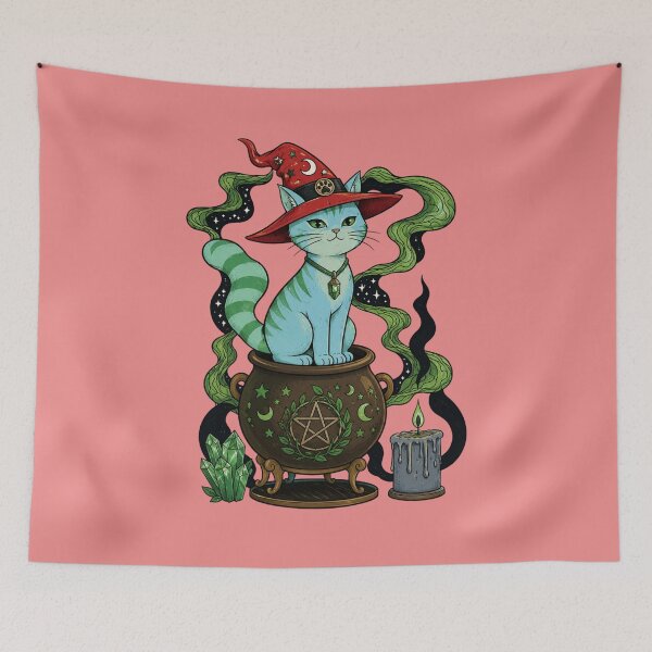 Item preview, Mystic Tabby: Witchy Cat in Cauldron with Arcane Magic designed and sold by 63Hotpeppers.