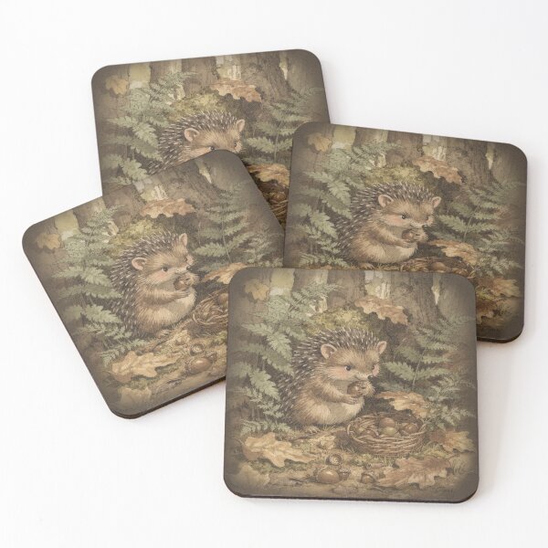 Item preview, Hedgehog Folk Gathering Acorns designed and sold by PictorialWhimsy.