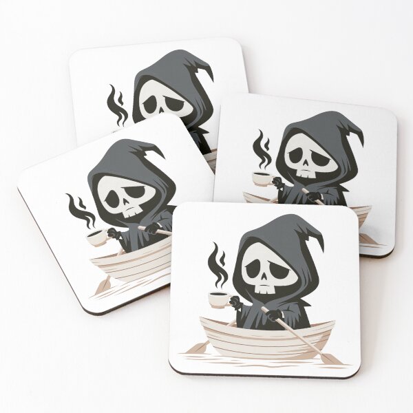 Item preview, Grim Reaper Drinking Coffee | Chibi Halloween Goth Tee & Mug Design designed and sold by Anastasiia Yurevych.