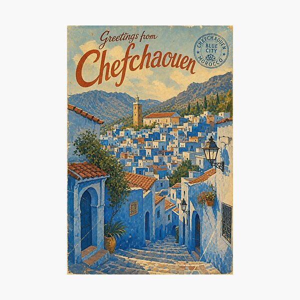 Item preview, Chefchaouen Morocco Travel Souvenir - Retro Illustration designed and sold by VisualArtsOasis.