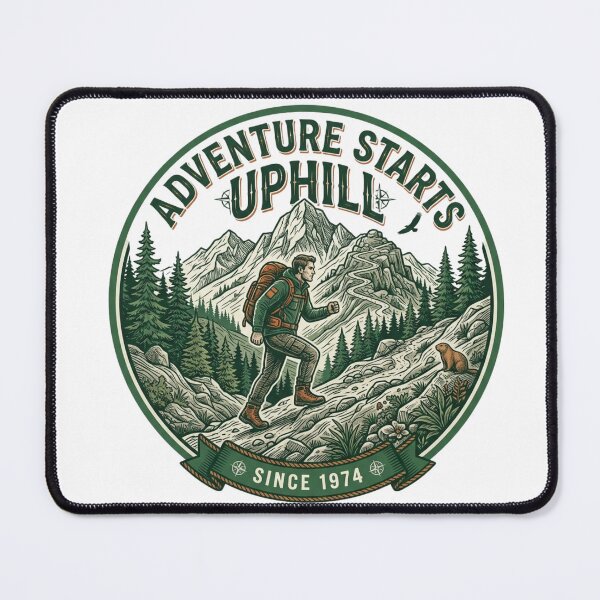 Item preview, Adventure Starts Uphill Hiking Design designed and sold by RunningWhiskers.