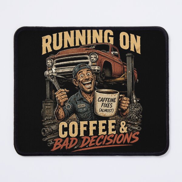 Item preview, Running on Caffeine Funny Vintage Mechanic Pickup Truck Retro Garage Cartoon Design designed and sold by thoughtswear.
