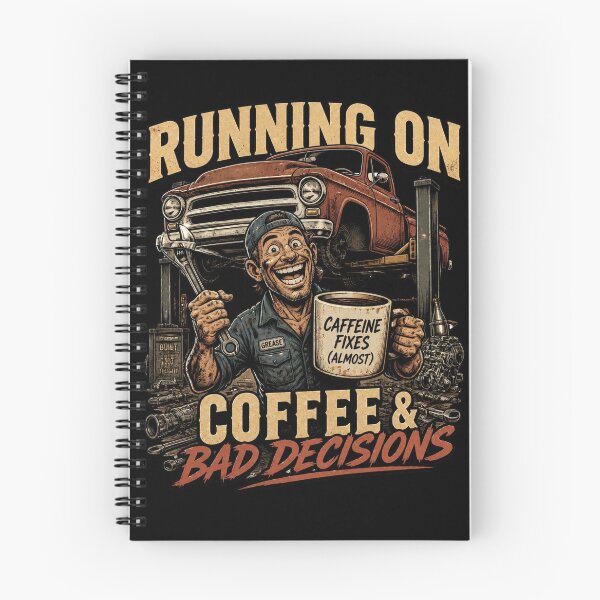 Item preview, Running on Caffeine Funny Vintage Mechanic Pickup Truck Retro Garage Cartoon Design designed and sold by thoughtswear.