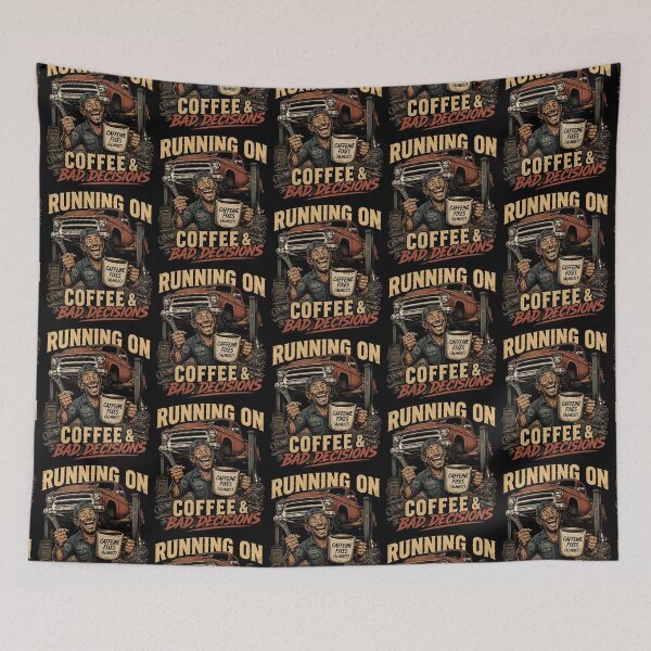 Item preview, Running on Caffeine Funny Vintage Mechanic Pickup Truck Retro Garage Cartoon Design designed and sold by thoughtswear.