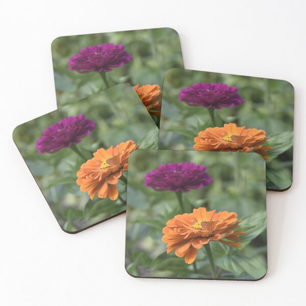 Item preview, Orange and Purple Zinnia Duo Vertical Garden Wall Art designed and sold by TathataPhotos.