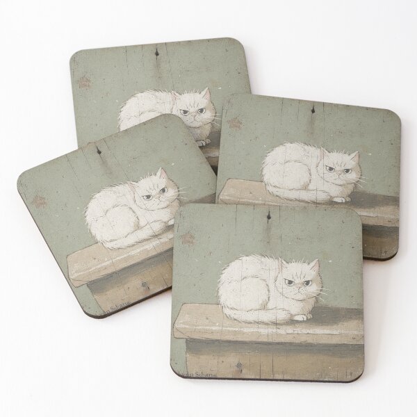 Item preview, White Loaf Cat on the Windowsill Folk Art designed and sold by PictorialWhimsy.