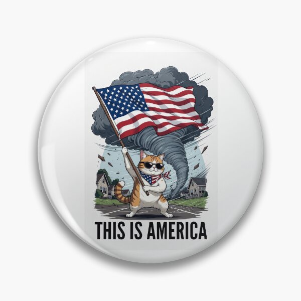 Item preview, Funny Cat This Is America Tornado Flag | Sarcastic Patriotic Meme Sticker designed and sold by Amber Sky Creations.