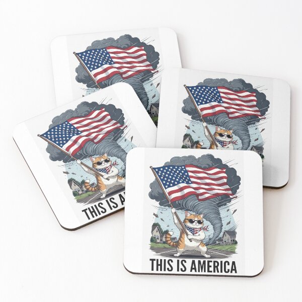 Item preview, Funny Cat This Is America Tornado Flag | Sarcastic Patriotic Meme Sticker designed and sold by Amber Sky Creations.