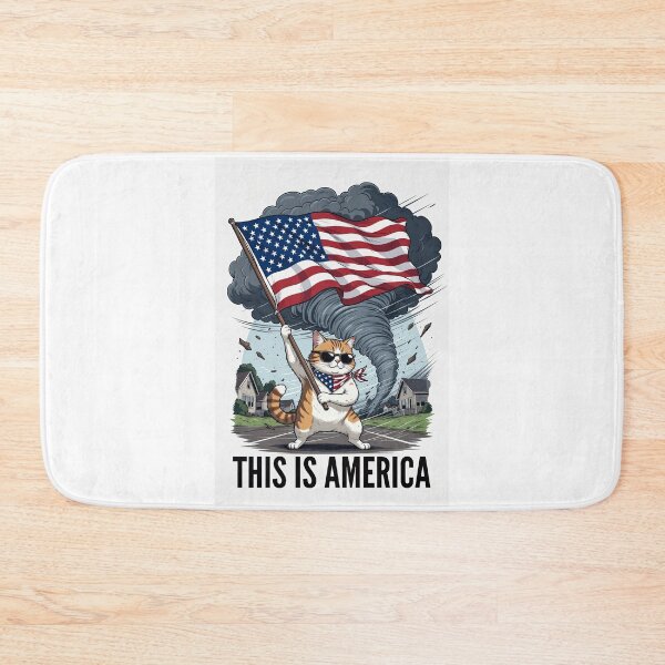 Item preview, Funny Cat This Is America Tornado Flag | Sarcastic Patriotic Meme Sticker designed and sold by Amber Sky Creations.