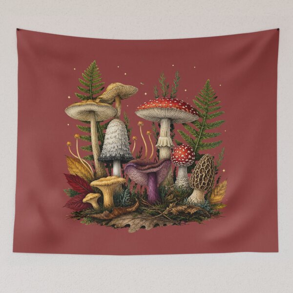 Item preview, Enchanted Forest Floor: Botanical Mushroom & Fern Illustration designed and sold by 63Hotpeppers.