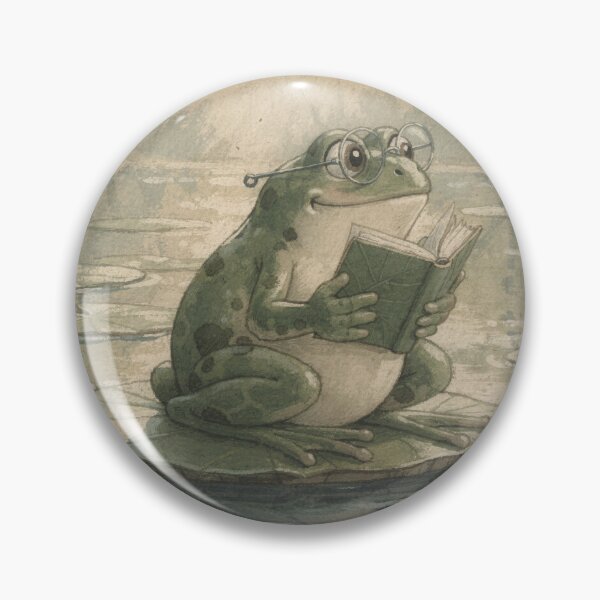 Item preview, Frog Reading on a Lily Pad Cottagecore designed and sold by PictorialWhimsy.
