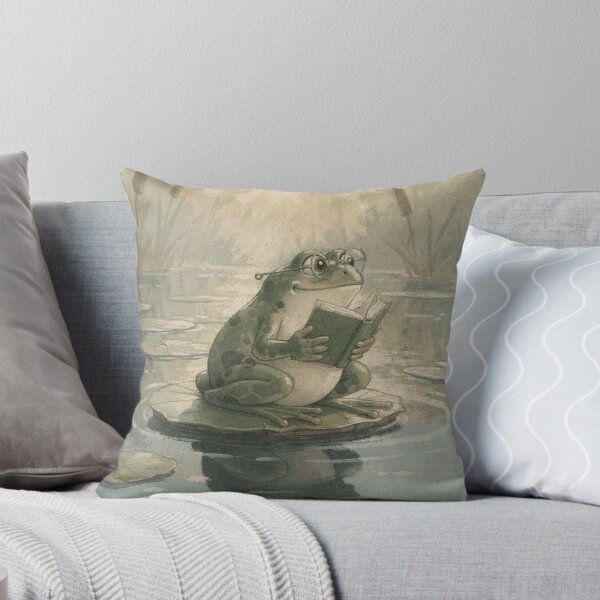 Item preview, Frog Reading on a Lily Pad Cottagecore designed and sold by PictorialWhimsy.