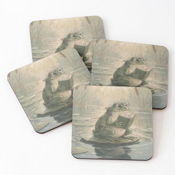 Item preview, Frog Reading on a Lily Pad Cottagecore designed and sold by PictorialWhimsy.