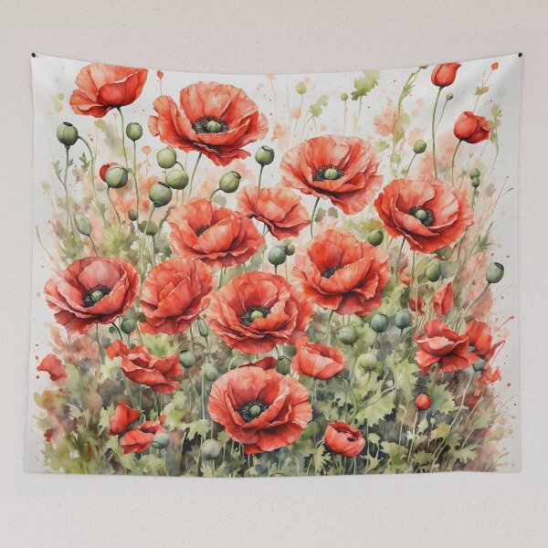 Item preview, Red Poppy Field Watercolor Painting designed and sold by RawNaturePrints.
