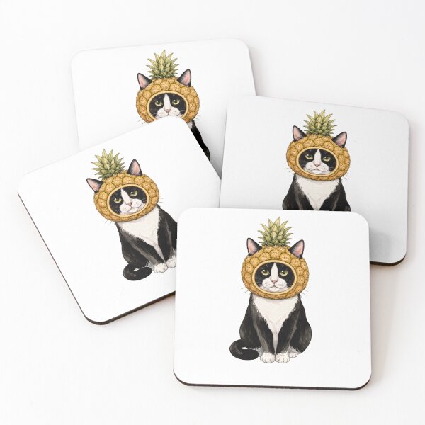 Item preview, Kawaii Fruit Kitty | Tuxedo Cat & Pineapple designed and sold by KittyClosetStore.