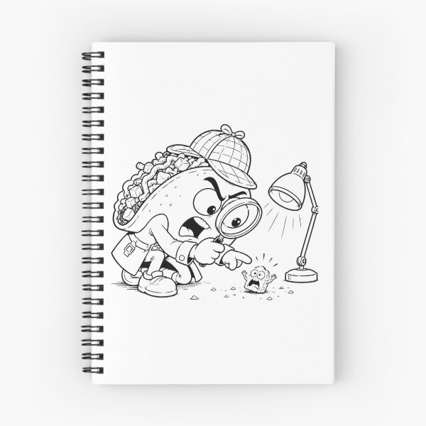 Item preview, Funny Detective Taco Investigating a Tiny Crumb Food Mystery Cartoon designed and sold by ComedyInkFactor.