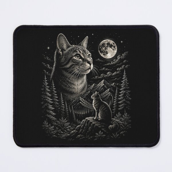 Item preview, Mountain Forest Cat Under the Full Moon | Vintage Wildlife designed and sold by SOUFIANE1991.