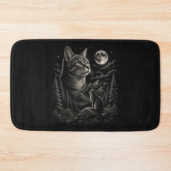 Item preview, Mountain Forest Cat Under the Full Moon | Vintage Wildlife designed and sold by SOUFIANE1991.