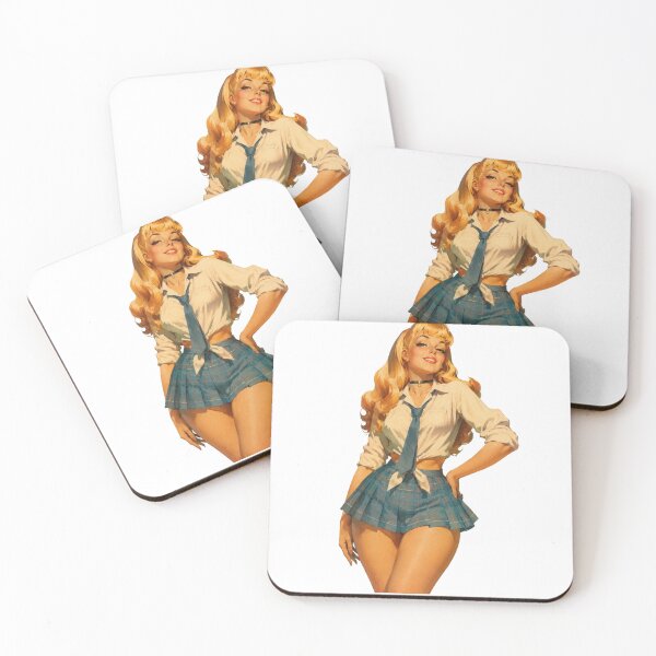 Item preview, Blonde Schoolgirl Pin Up | Vintage College Girl | Retro Pinup Original Art designed and sold by Cosplayvintage.