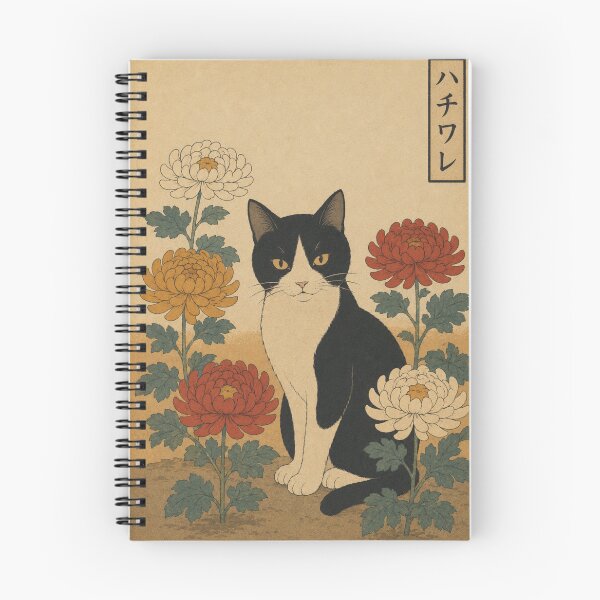 Item preview, Tuxedo Cat Among Chrysanthemums — Neko Botanica No. 7 | Japanese Cat Woodblock designed and sold by Planthem.